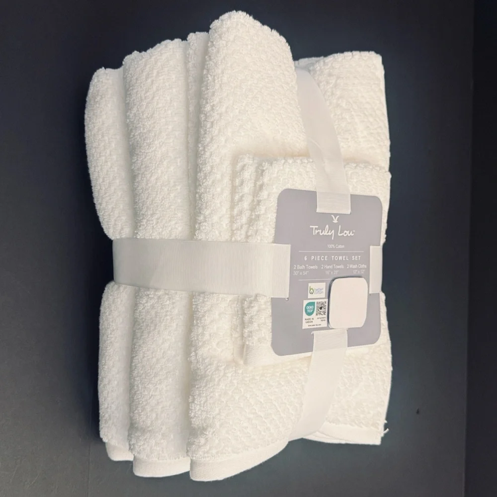 TRULY LOU 100% Cotton Bath 6pc Towel Set - White